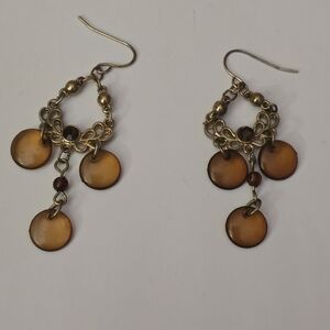Vintage Boho Brown Beads Wire Dangle Hoop Earrings